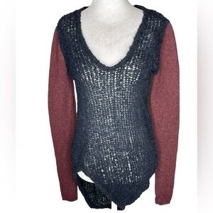 Helmut Lang Mohair Alpaca Wool Long Sleeve V Neckline Asymmetrical Hem S